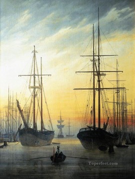 港の眺め ロマンチックな船 カスパール・ダーヴィッド・フリードリッヒ Oil Paintings
